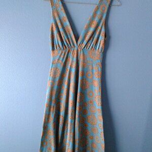 Sundress teal with tan and brown print from Forever Size Medium